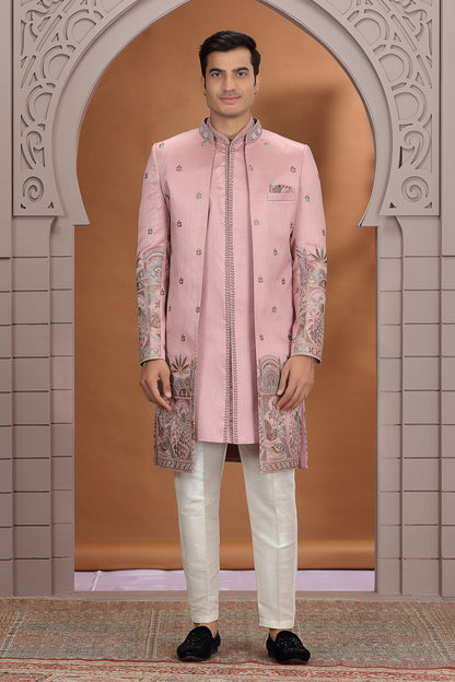 Onion Pink Art Silk 3 piece Indo Western (NMK-8628) - Nihal Fashions