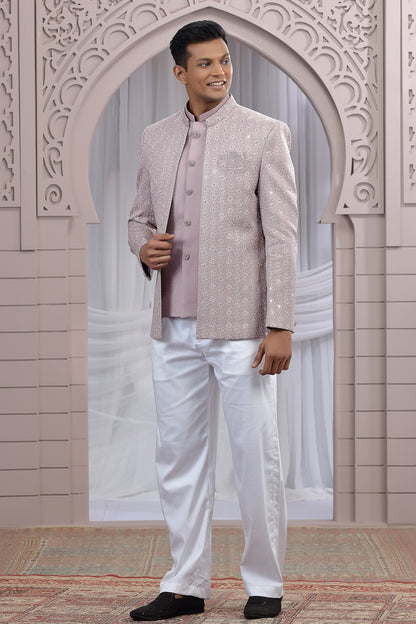 Onion Pink Art Silk 3 piece Jacket Jodhpuri (NMK-8669) - Nihal Fashions