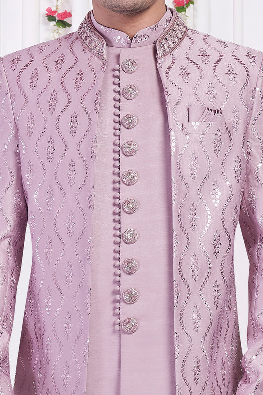 Onion Pink Art Silk 3 piece Jacket Set (NMK-8395) - Nihal Fashions