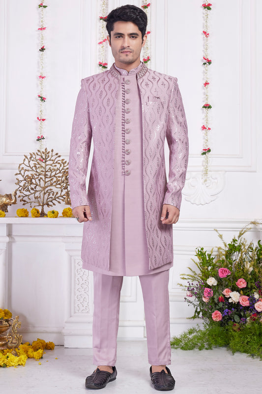 Onion Pink Art Silk 3 piece Jacket Set (NMK-8395) - Nihal Fashions
