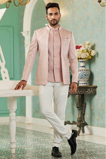 Onion Pink Art Silk Embroidered Indo Western (NMK-7128) - Nihal Fashions