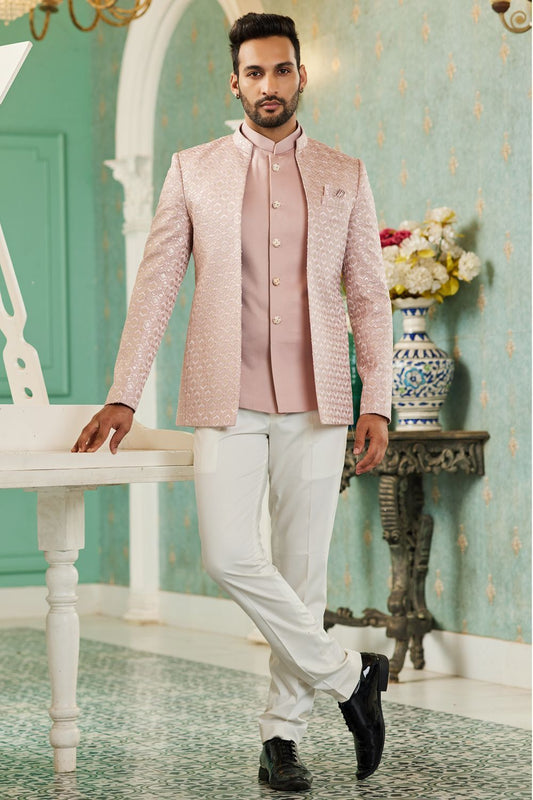 Onion Pink Art Silk Embroidered Indo Western (NMK-7128) - Nihal Fashions