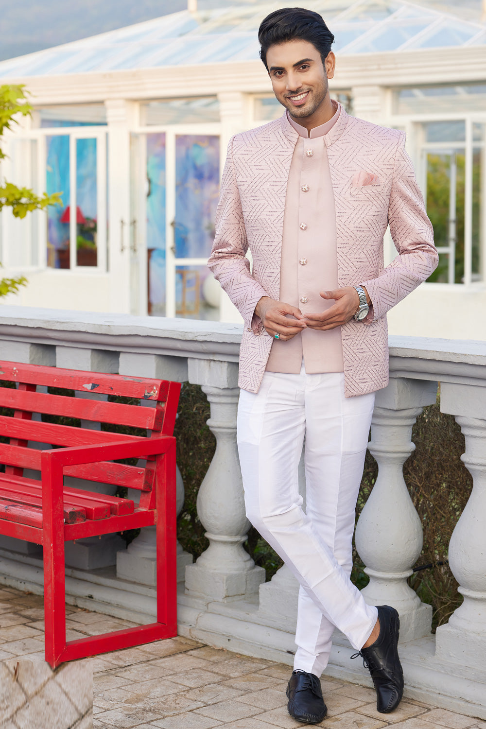 Onion Pink Art Silk Jodhpuri (NMK-8218) - Nihal Fashions