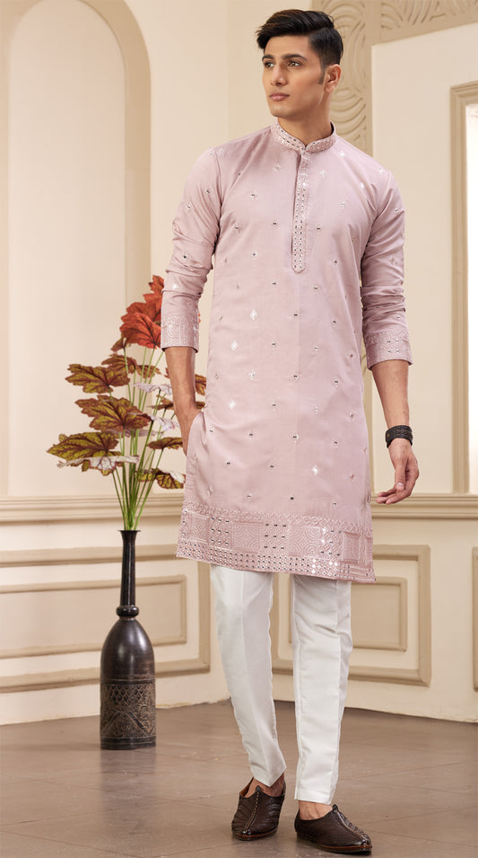 Onion Pink Art Silk Kurta Pajama (NMK-8369) - Nihal Fashions