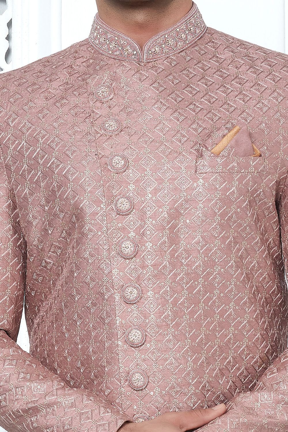 Onion Pink Art Silk Mens Indo Western (NMK-7702) - Nihal Fashions