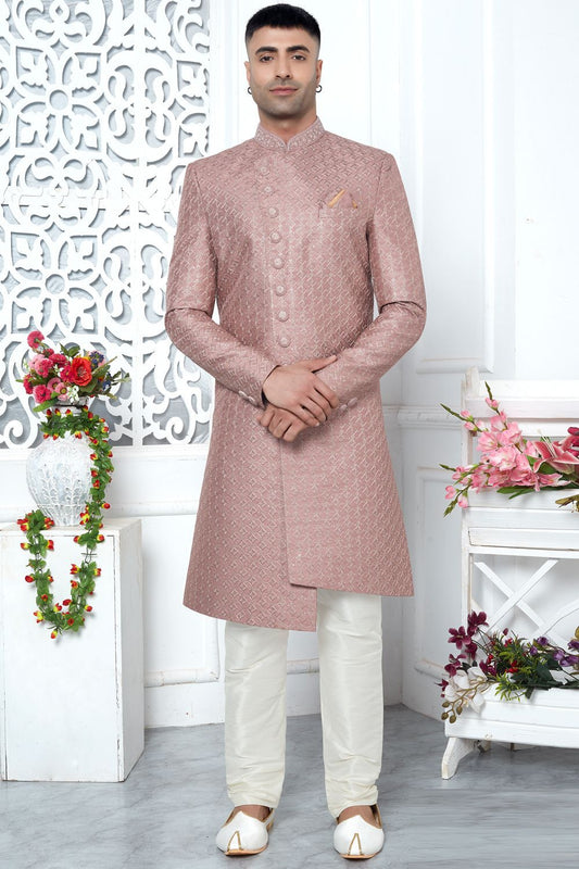 Onion Pink Art Silk Mens Indo Western (NMK-7702) - Nihal Fashions