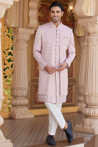 Onion Pink Art Silk Mens Indo Western (NMK-8205) - Nihal Fashions