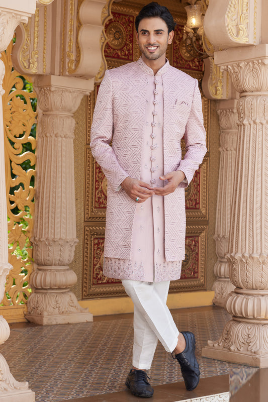 Onion Pink Art Silk Mens Indo Western (NMK-8205) - Nihal Fashions
