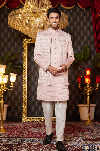 Onion Pink Art Silk Mens Indo Western (NMK-8257) - Nihal Fashions