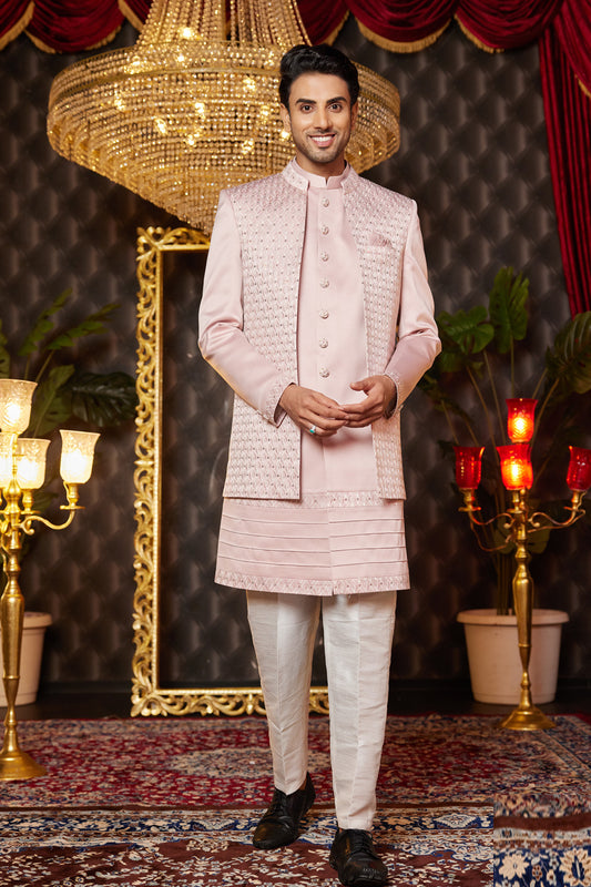Onion Pink Art Silk Mens Indo Western (NMK-8257) - Nihal Fashions