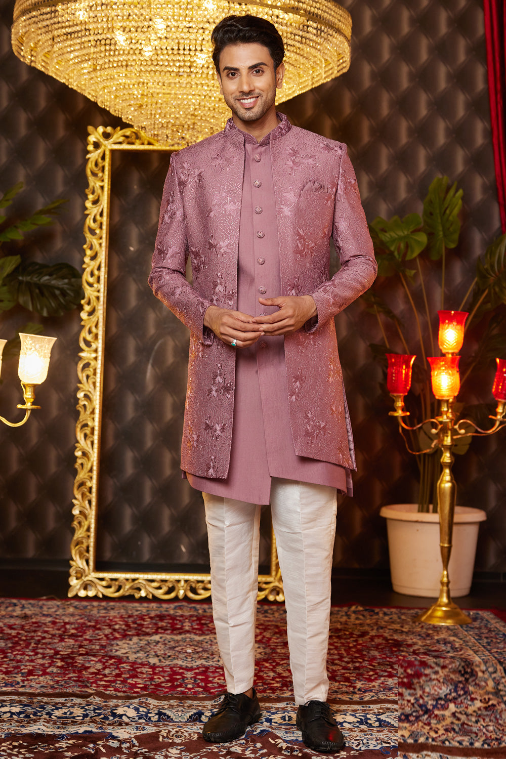 Onion Pink Art Silk Mens Indo Western (NMK-8264) - Nihal Fashions
