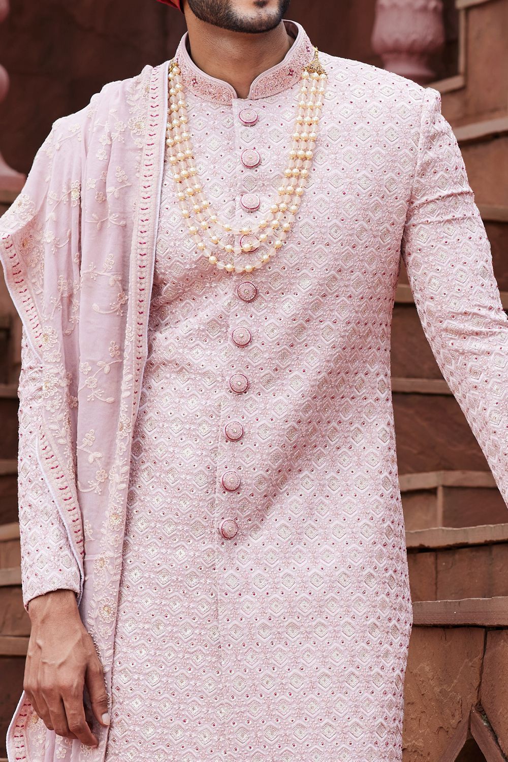 Onion Pink Art Silk Mens Sherwani (NMK-7154) - Nihal Fashions