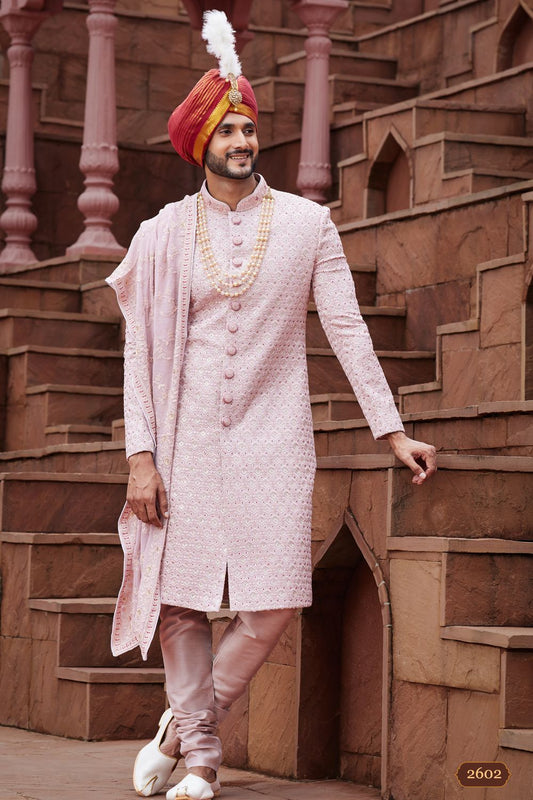 Onion Pink Art Silk Mens Sherwani (NMK-7154) - Nihal Fashions