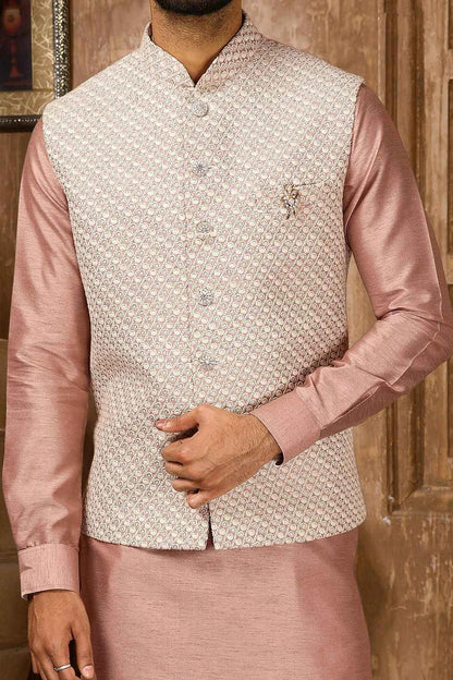 Onion Pink Art Silk Nehru Jacket (NMK-6303)