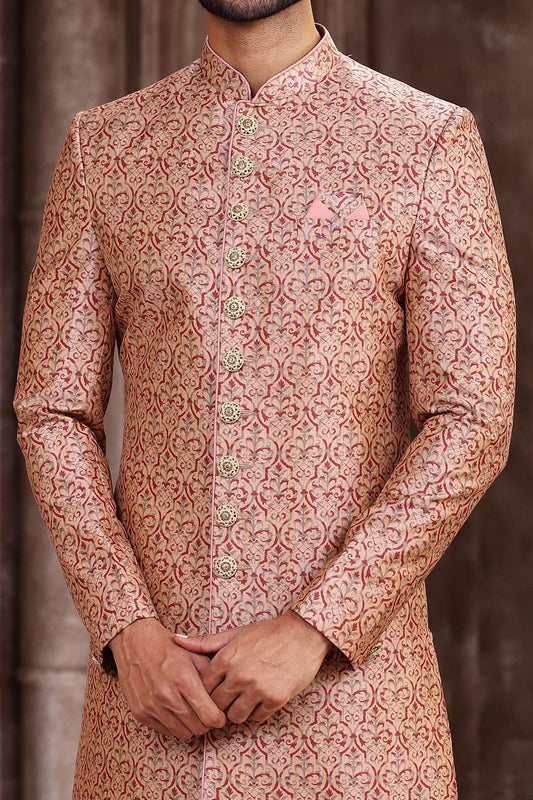 Onion Pink Art Silk Printed Sherwani (NMK-6872) - Nihal Fashions