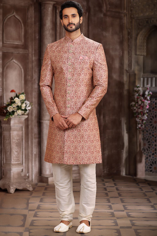 Onion Pink Art Silk Printed Sherwani (NMK-6872) - Nihal Fashions