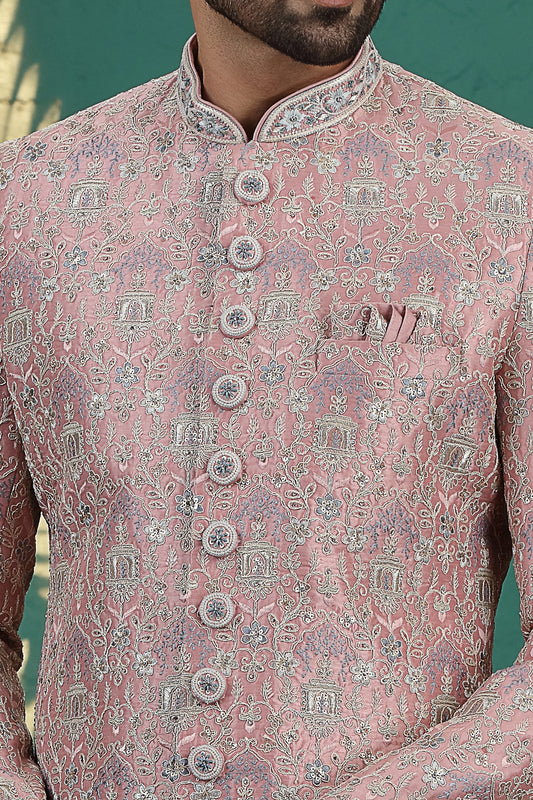 Onion Pink Art Silk Sherwani (NMK-8609) - Nihal Fashions