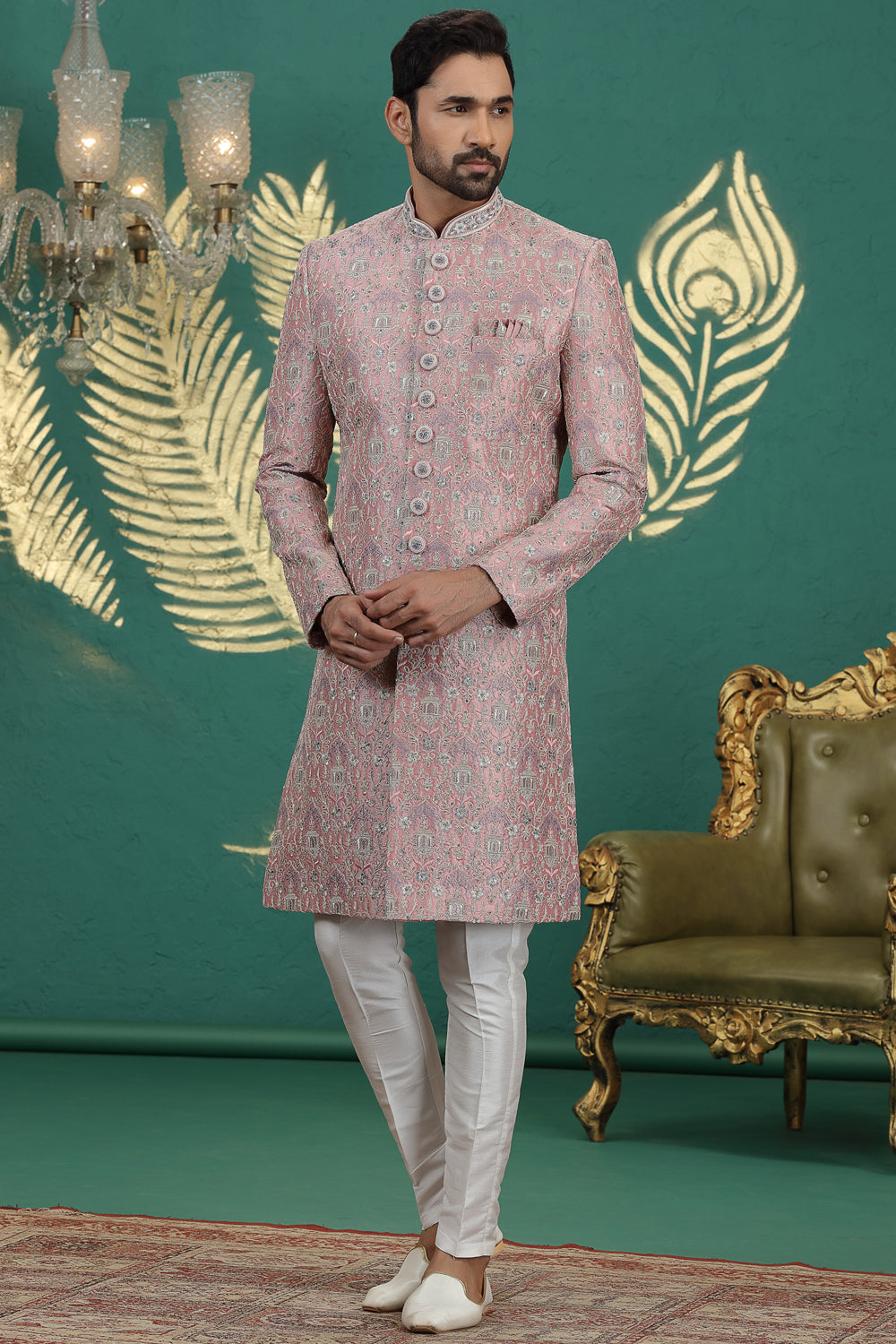 Onion Pink Art Silk Sherwani (NMK-8609) - Nihal Fashions