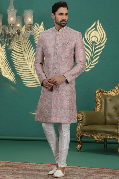 Onion Pink Art Silk Sherwani (NMK-8609) - Nihal Fashions