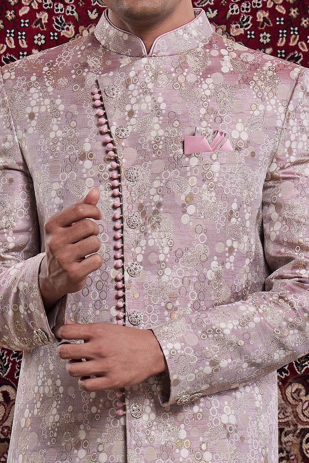 Onion Pink Banarasi Jaquard Indo Western (NMK-8553) - Nihal Fashions