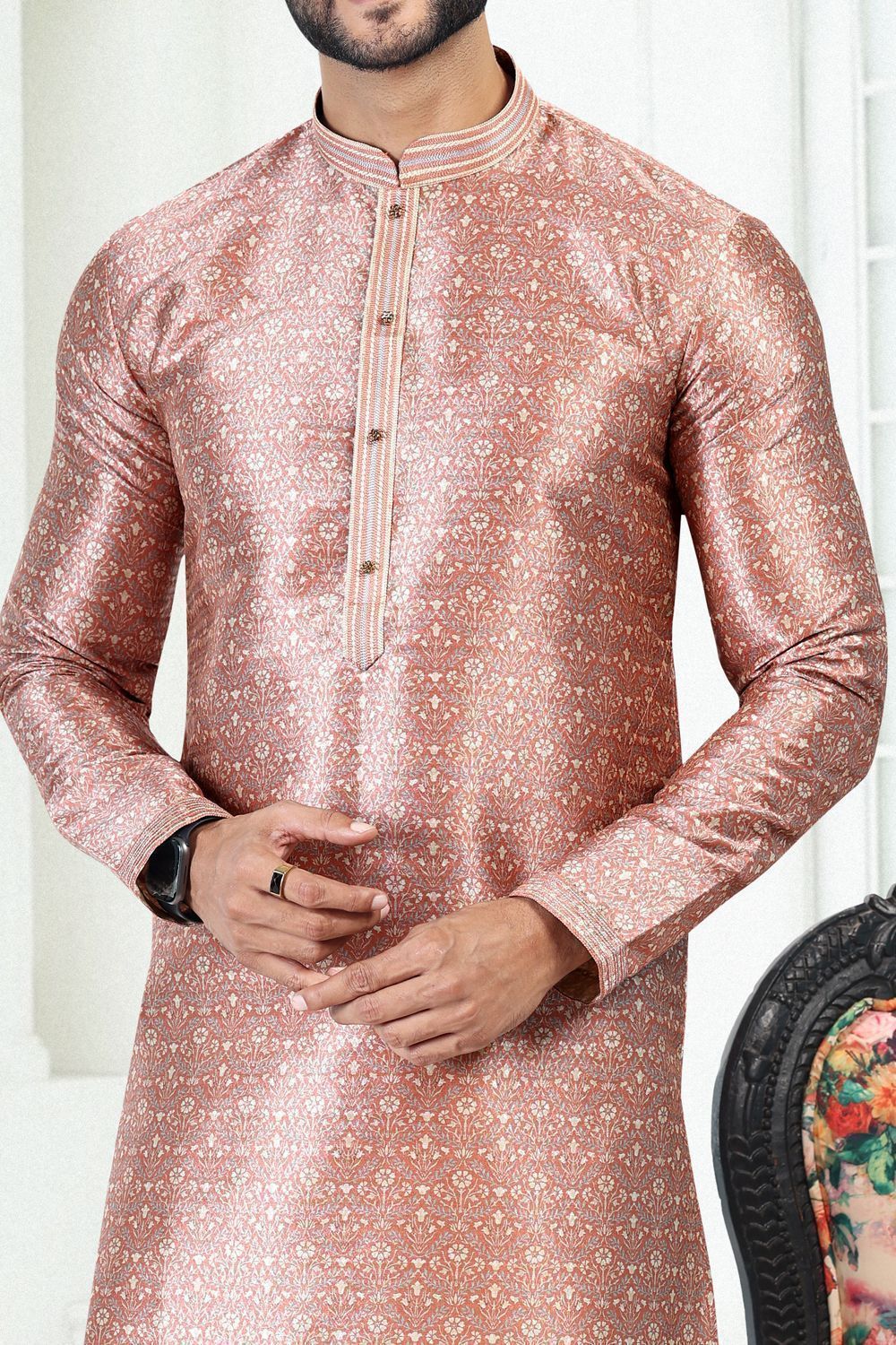 Onion Pink Banarasi Silk Kurta Pajama (NMK-6695) - Nihal Fashions