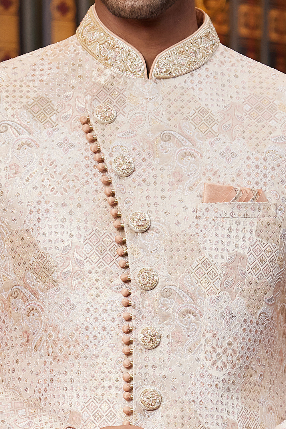 Onion Pink Jaquard Silk Indo Western (NMK-8290) - Nihal Fashions