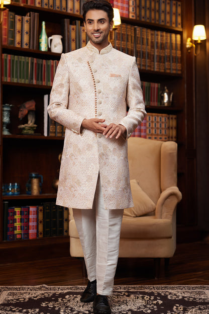 Onion Pink Jaquard Silk Indo Western (NMK-8290) - Nihal Fashions