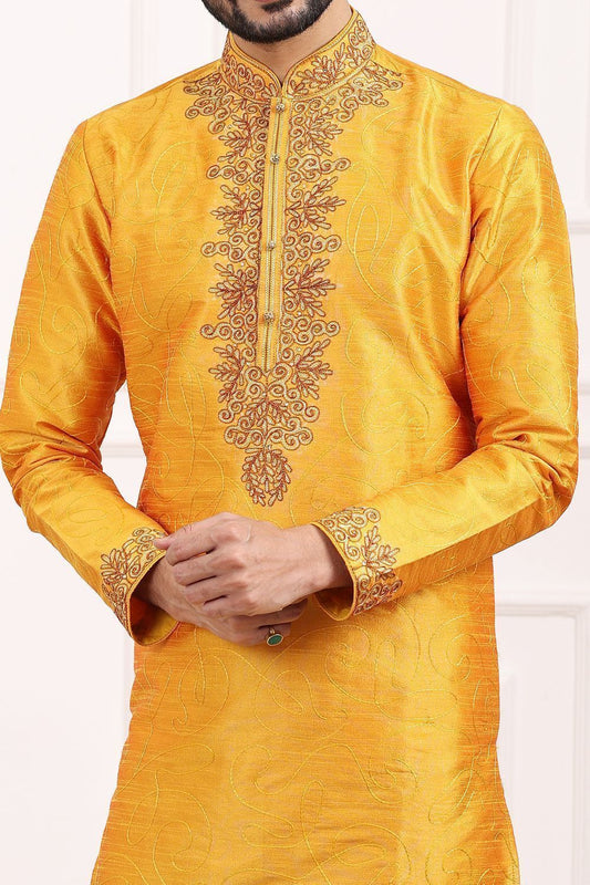 Orange Art Banarasi Silk Kurta Pajama (NMK-7017) - Nihal Fashions