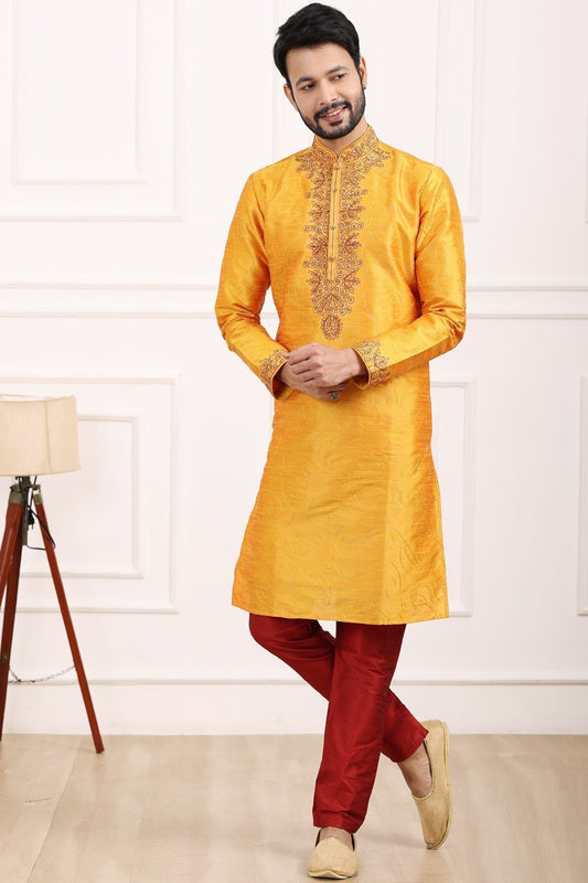 Orange Art Banarasi Silk Kurta Pajama (NMK-7017) - Nihal Fashions