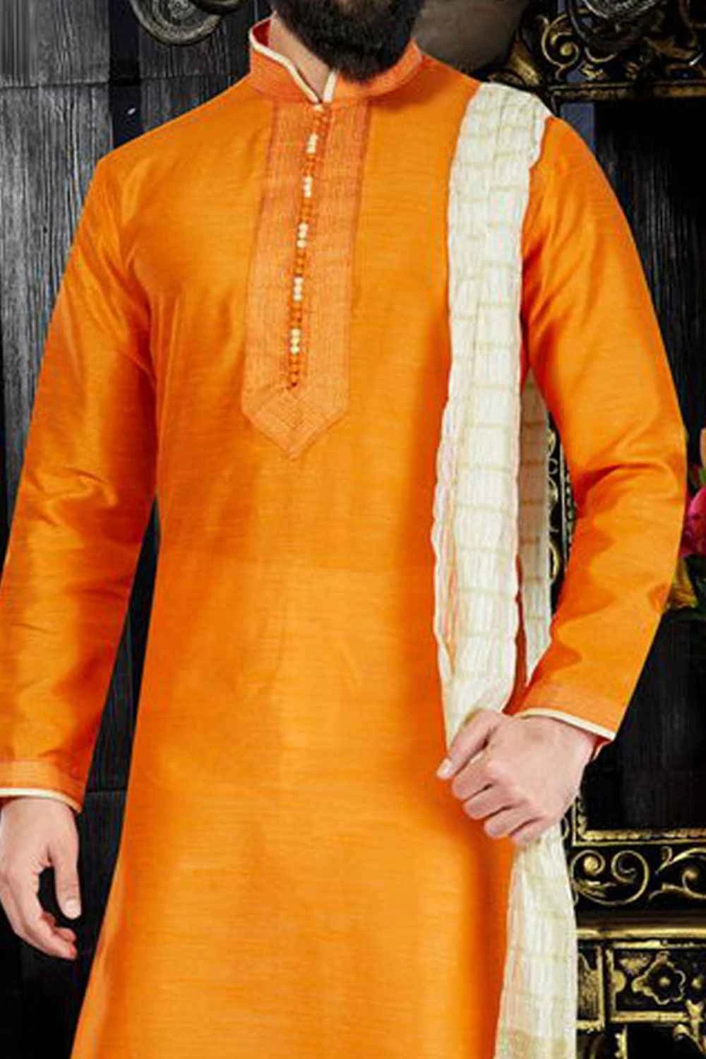 Orange Art Dupion Kurta(NMK-3383)
