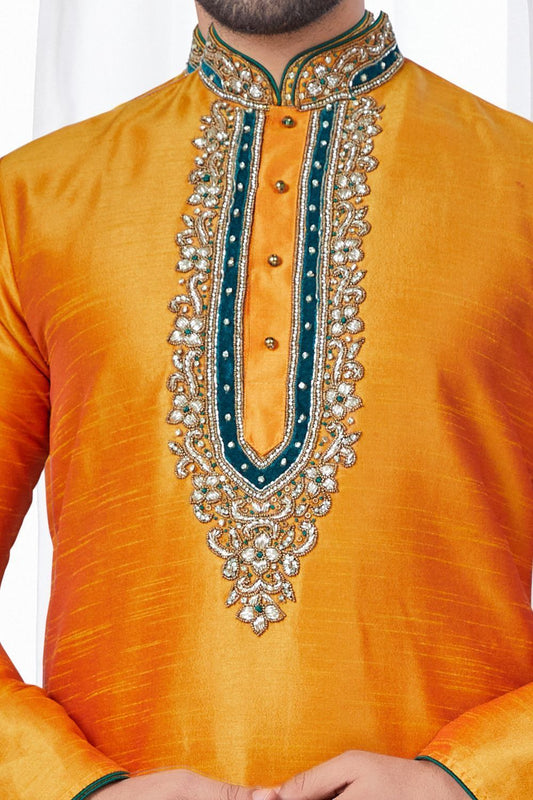 Orange Art Silk Kurta Pajama (NMK-7811) - Nihal Fashions