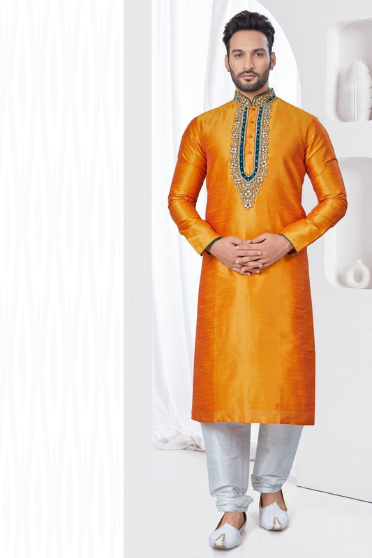 Orange Art Silk Kurta Pajama (NMK-7811) - Nihal Fashions