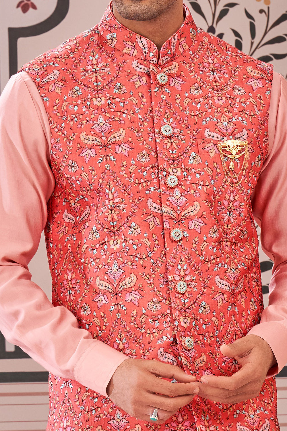 Orange Art Silk Nehru Jacket (NMK-7982) - Nihal Fashions