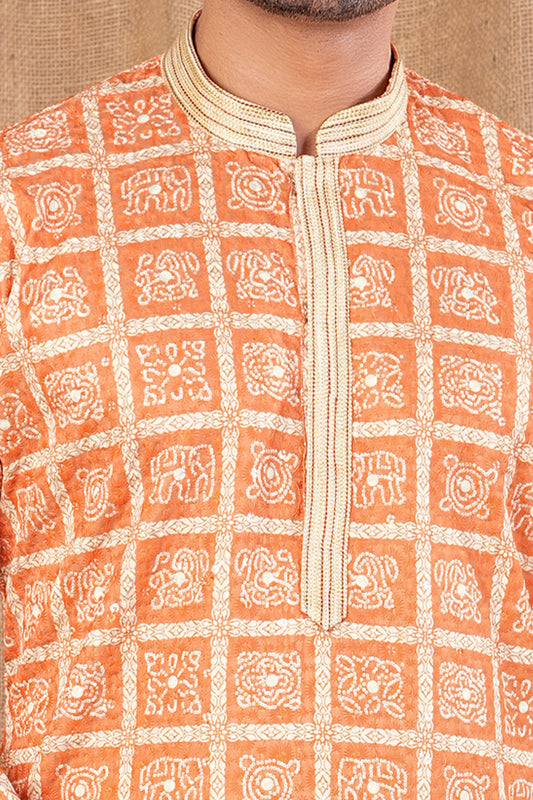 Orange Cotton Kurta Pajama (NMK-8525) - Nihal Fashions