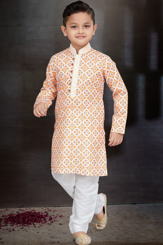 Orange  Cotton Printed Boys Kurta Pajama (NKK-774) - Nihal Fashions
