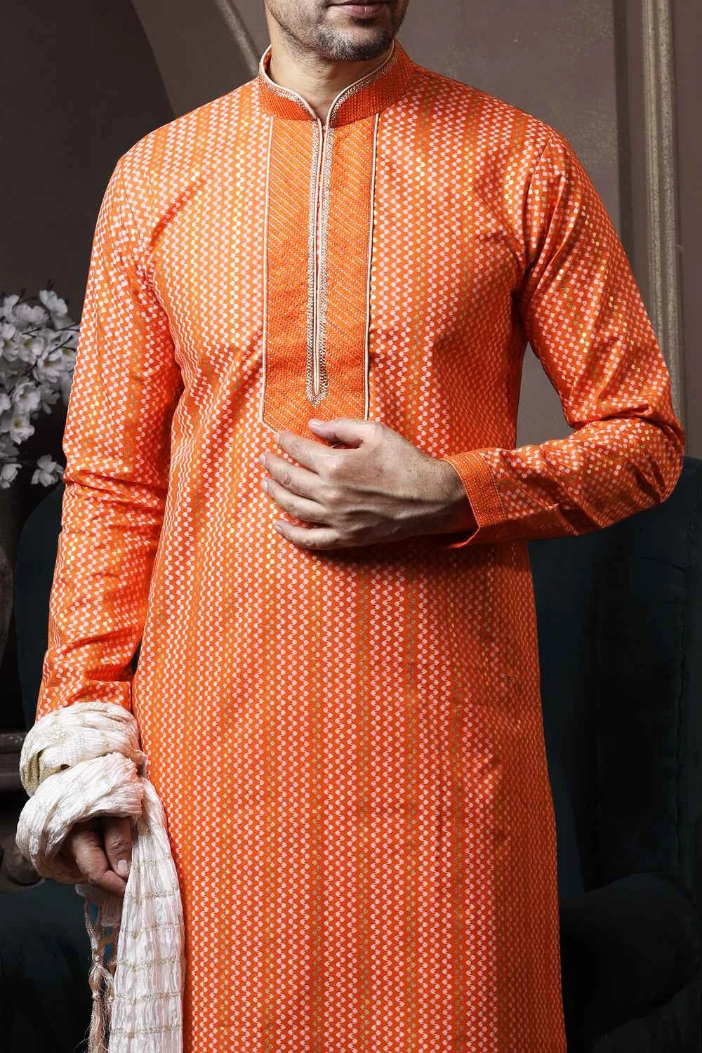 Orange Silk Kurta Pajama (NMK-6076)