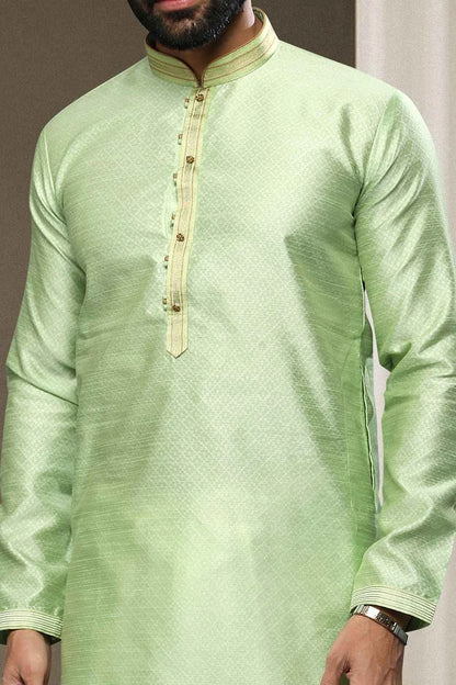Parrot Green Jaquard Silk Brocade Kurta Pajama (NMK-5949)