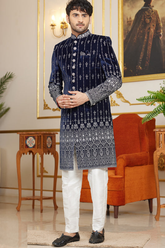 Partywear Blue Art Silk Indo Western (NMK-8277) - Nihal Fashions