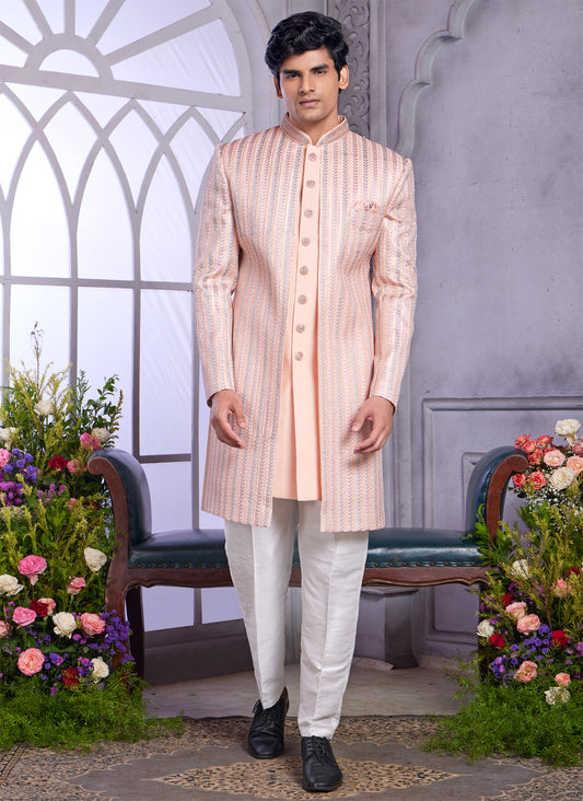 Peach Art Silk 2 Pcs Jacket Set (NMK-8323) - Nihal Fashions