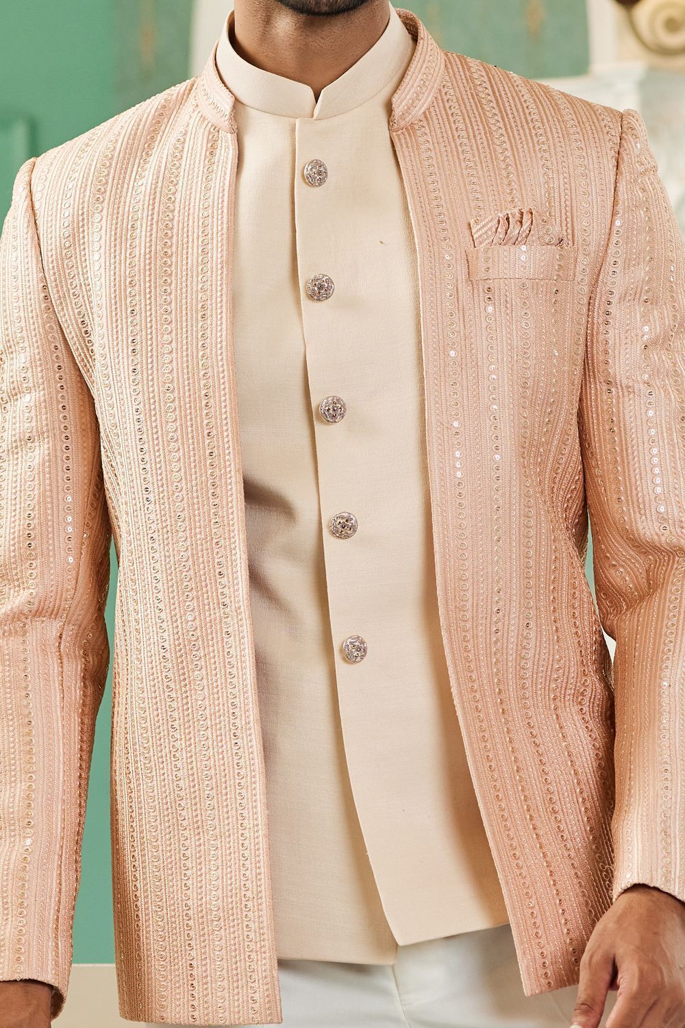 Peach Art Silk Embroidered Indo Western (NMK-7131) - Nihal Fashions