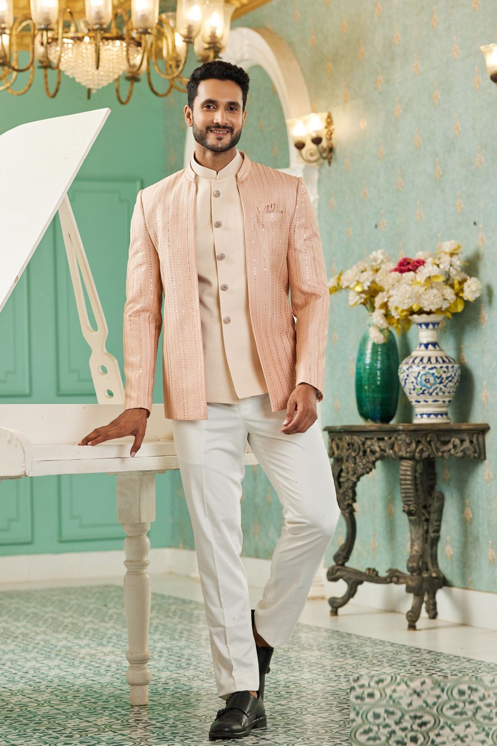 Peach Art Silk Embroidered Indo Western (NMK-7131) - Nihal Fashions