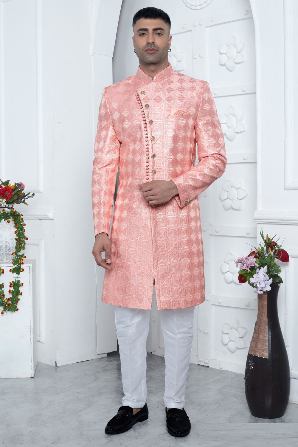 Peach Art Silk Indo Western for Men (NMK-7704) - Nihal Fashions