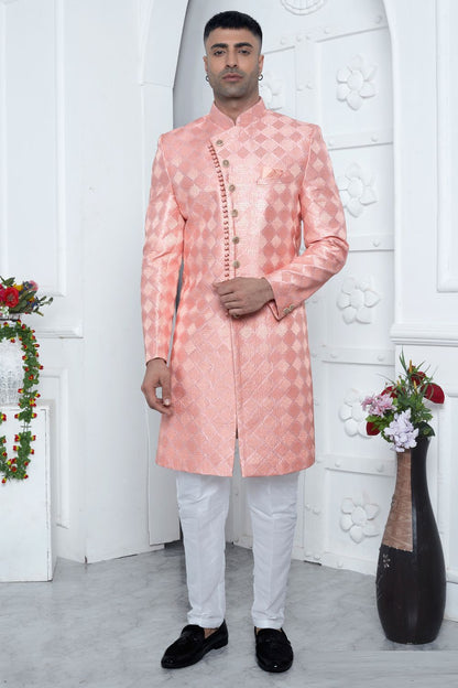 Peach Art Silk Indo Western for Men (NMK-7704) - Nihal Fashions