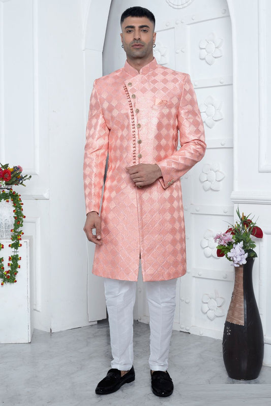 Peach Art Silk Indo Western for Men (NMK-7704) - Nihal Fashions