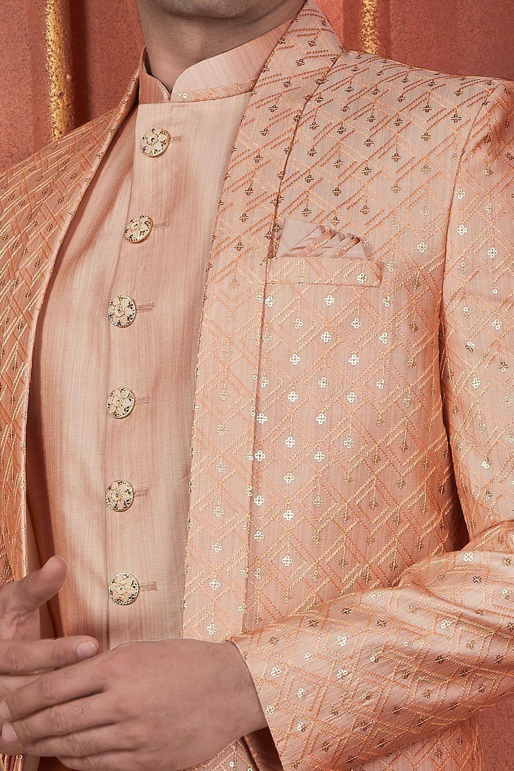 Peach Art Silk Indo Western for Men (NMK-7722) - Nihal Fashions