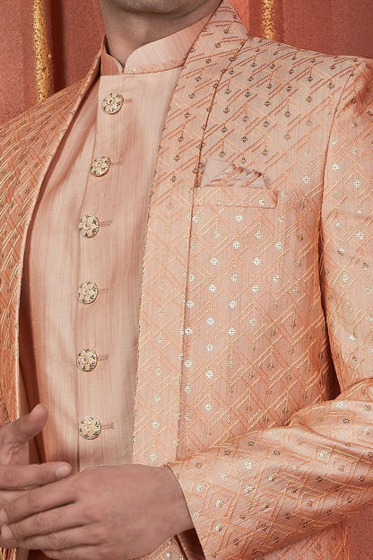 Peach Art Silk Indo Western for Men (NMK-7722) - Nihal Fashions