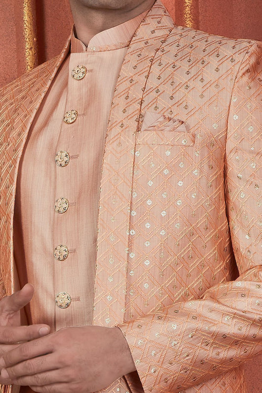 Peach Art Silk Indo Western for Men (NMK-7722) - Nihal Fashions