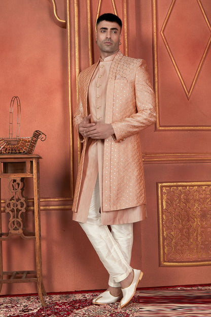 Peach Art Silk Indo Western for Men (NMK-7722) - Nihal Fashions