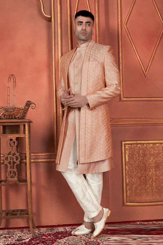Peach Art Silk Indo Western for Men (NMK-7722) - Nihal Fashions