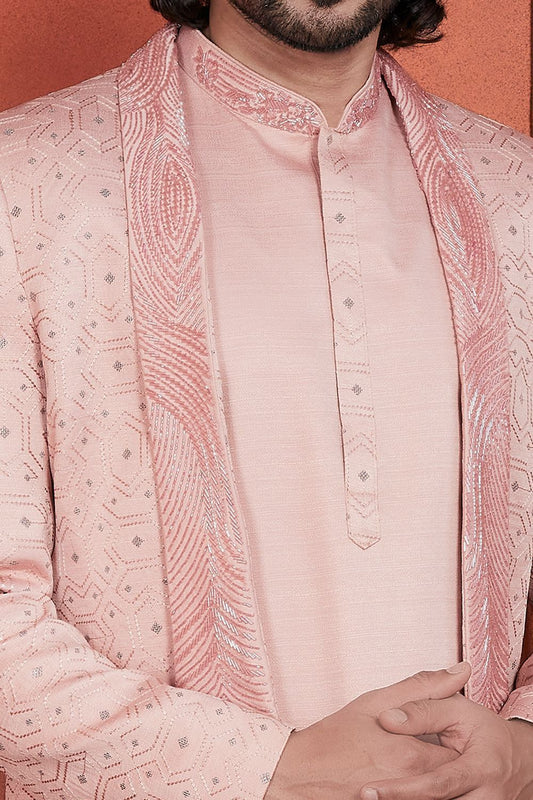 Peach Art Silk Indo Western (NMK-7676) - Nihal Fashions